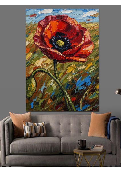 Kırmızı Gelincik Çiçeği Yağlıboya Dekoratif Kanvas - Mdf Ahşap Tablo indirimleri