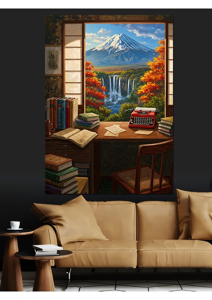 Sonbahar Pencere Manzarası Sanat Dekoratif Kanvas - Mdf Ahşap Tablo