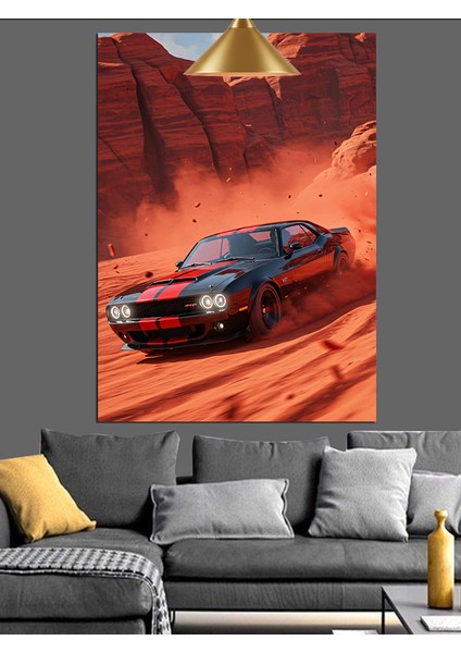 Kırmızı Siyah Spor Araba Yarış Kanyon Dekoratif Kanvas - Mdf Ahşap Tablo