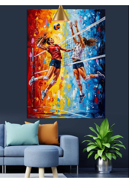 Soyut Renkler Kadın Valeybol Maçı Dekoratif Kanvas - Mdf Ahşap Tablo