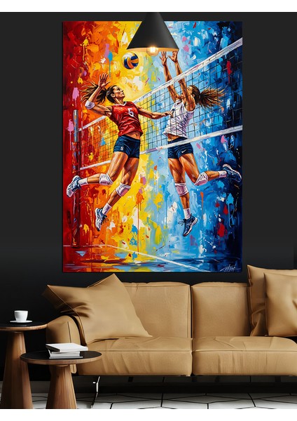 Soyut Renkler Kadın Valeybol Maçı Dekoratif Kanvas - Mdf Ahşap Tablo fiyatları