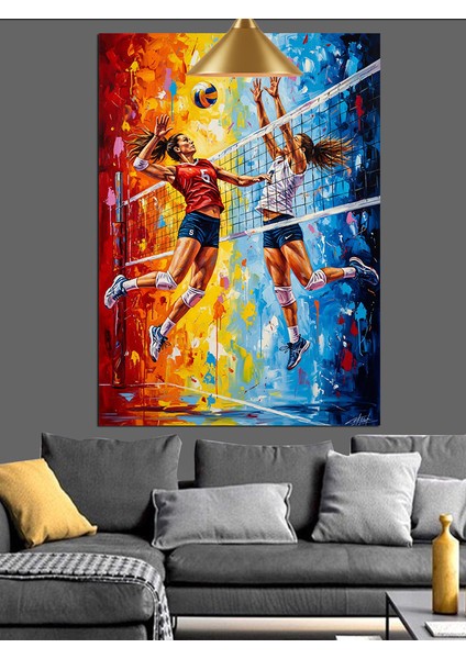 Soyut Renkler Kadın Valeybol Maçı Dekoratif Kanvas - Mdf Ahşap Tablo modelleri