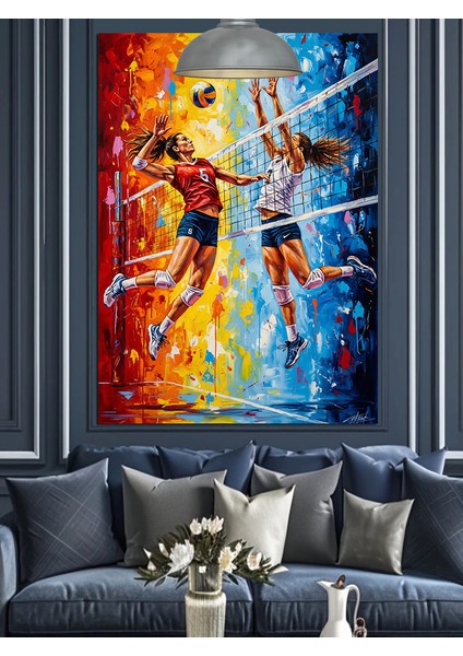 Soyut Renkler Kadın Valeybol Maçı Dekoratif Kanvas - Mdf Ahşap Tablo fırsatları