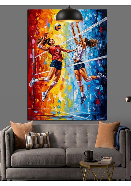 Soyut Renkler Kadın Valeybol Maçı Dekoratif Kanvas - Mdf Ahşap Tablo indirimleri