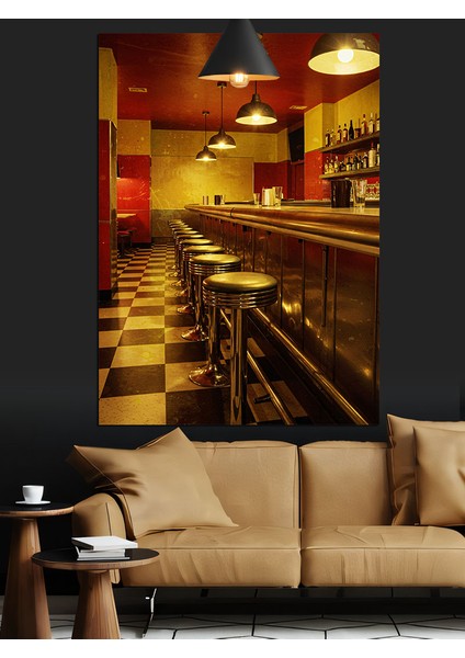 Loş Işıklı Bar Ortamı Dekoratif Kanvas - Mdf Ahşap Tablo fiyatları