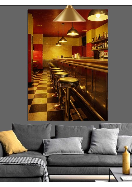 Loş Işıklı Bar Ortamı Dekoratif Kanvas - Mdf Ahşap Tablo modelleri