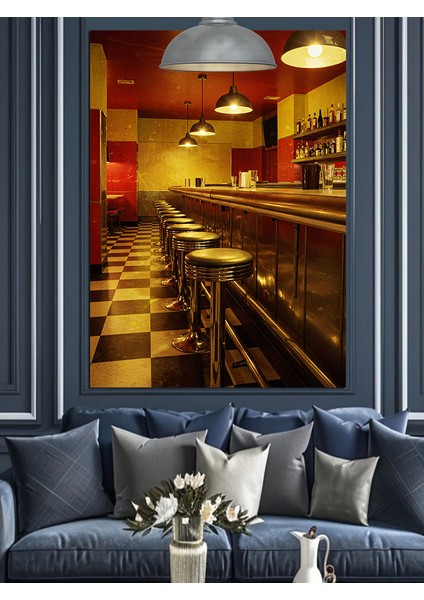 Loş Işıklı Bar Ortamı Dekoratif Kanvas - Mdf Ahşap Tablo fırsatları