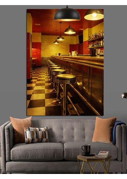 Loş Işıklı Bar Ortamı Dekoratif Kanvas - Mdf Ahşap Tablo indirimleri