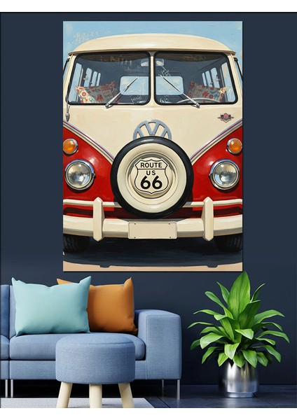 Kırmızı Minibüs Vintage Araba Dekoratif Kanvas - Mdf Ahşap Tablo modelleri