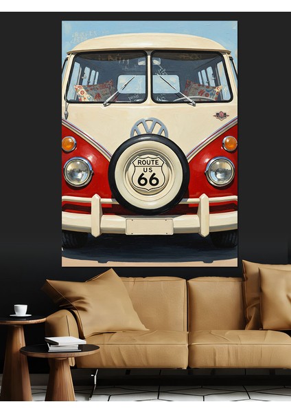 Kırmızı Minibüs Vintage Araba Dekoratif Kanvas - Mdf Ahşap Tablo fırsatları