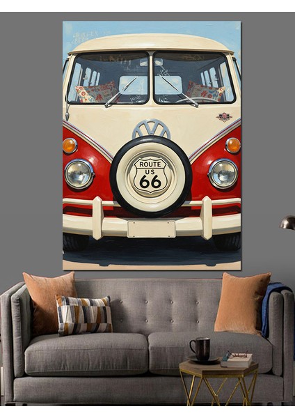 Kırmızı Minibüs Vintage Araba Dekoratif Kanvas - Mdf Ahşap Tablo indirimleri