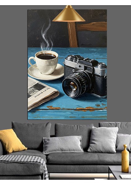 Kahve Fincanı Fotoğraf Makinesi Kamera Dekoratif Kanvas - Mdf Ahşap Tablo fiyatları
