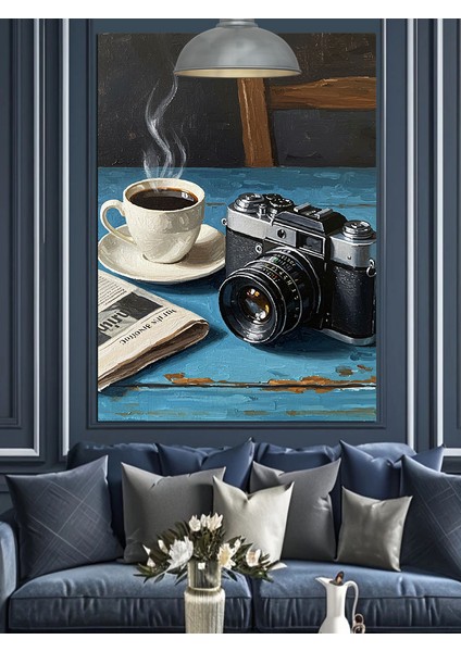 Kahve Fincanı Fotoğraf Makinesi Kamera Dekoratif Kanvas - Mdf Ahşap Tablo modelleri