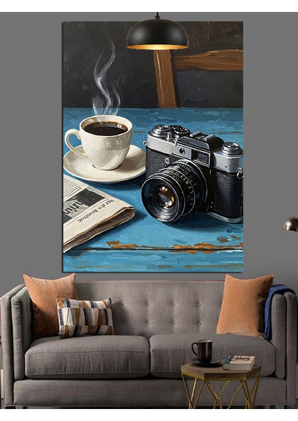 Kahve Fincanı Fotoğraf Makinesi Kamera Dekoratif Kanvas - Mdf Ahşap Tablo fırsatları
