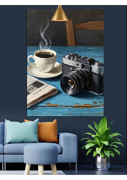 Kahve Fincanı Fotoğraf Makinesi Kamera Dekoratif Kanvas - Mdf Ahşap Tablo indirimleri