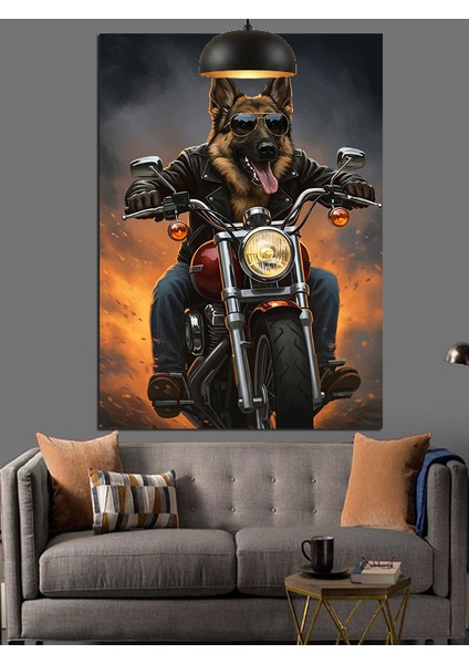 Motosikletli Köpek Hız Tutkusu Dekoratif Kanvas - Mdf Ahşap Tablo fiyatları