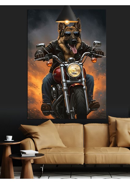 Motosikletli Köpek Hız Tutkusu Dekoratif Kanvas - Mdf Ahşap Tablo fırsatları