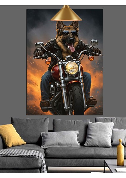 Motosikletli Köpek Hız Tutkusu Dekoratif Kanvas - Mdf Ahşap Tablo indirimleri