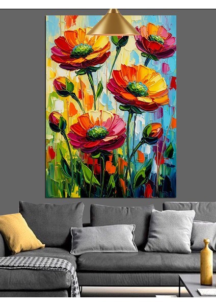 Kırmızı Gelincik Çiçekleri Manzarası Dekoratif Kanvas - Mdf Ahşap Tablo