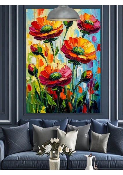 Kırmızı Gelincik Çiçekleri Manzarası Dekoratif Kanvas - Mdf Ahşap Tablo fiyatları