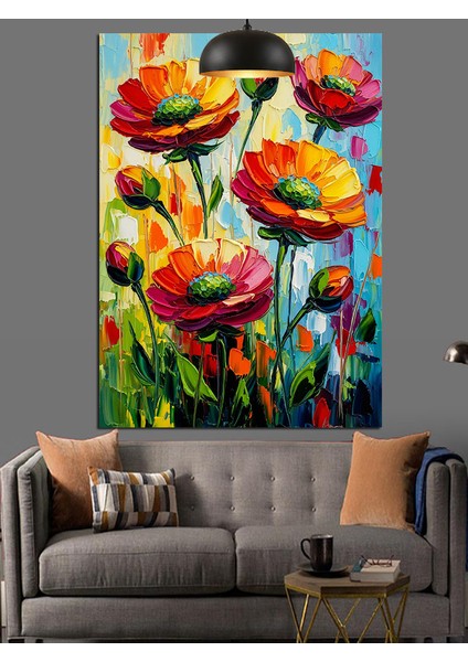 Kırmızı Gelincik Çiçekleri Manzarası Dekoratif Kanvas - Mdf Ahşap Tablo modelleri
