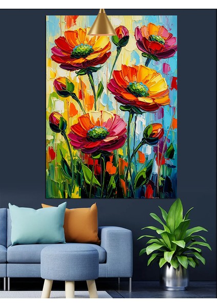 Kırmızı Gelincik Çiçekleri Manzarası Dekoratif Kanvas - Mdf Ahşap Tablo fırsatları