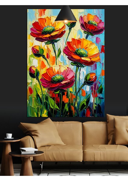 Kırmızı Gelincik Çiçekleri Manzarası Dekoratif Kanvas - Mdf Ahşap Tablo indirimleri