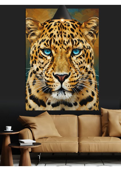 Mavi Gözlü Leopar Yüzü Detaylı Portre Dekoratif Kanvas - Mdf Ahşap Tablo fiyatları