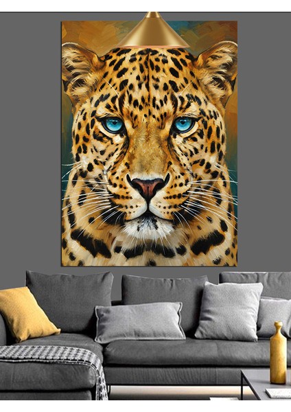 Mavi Gözlü Leopar Yüzü Detaylı Portre Dekoratif Kanvas - Mdf Ahşap Tablo modelleri