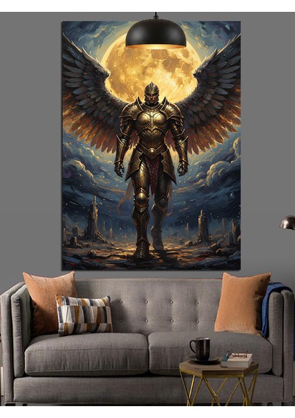 Dolunayda Kara Kanatlı Melek Figürü Sanatı Dekoratif Kanvas - Mdf Ahşap Tablo fiyatları