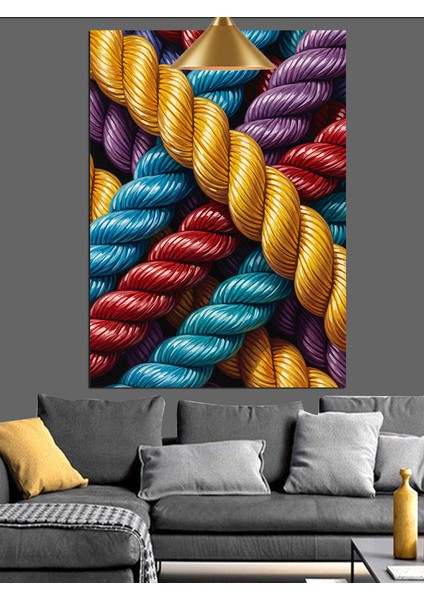 Renkli Ip Halat Düğümleri Dekoratif Kanvas - Mdf Ahşap Tablo