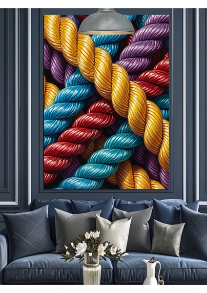 Renkli Ip Halat Düğümleri Dekoratif Kanvas - Mdf Ahşap Tablo fiyatları