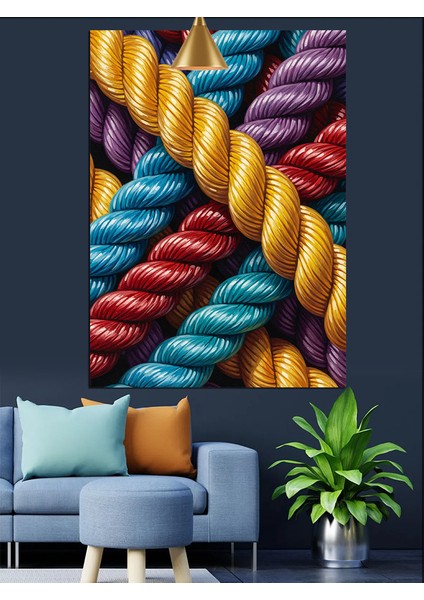 Renkli Ip Halat Düğümleri Dekoratif Kanvas - Mdf Ahşap Tablo fırsatları