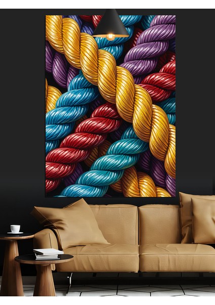 Renkli Ip Halat Düğümleri Dekoratif Kanvas - Mdf Ahşap Tablo indirimleri