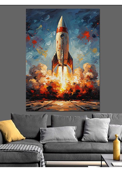 Roket Uzaya Fırlatma Anı Dekoratif Kanvas - Mdf Ahşap Tablo fırsatları