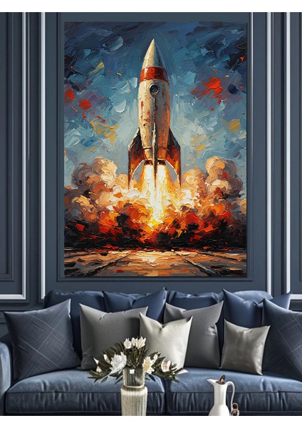 Roket Uzaya Fırlatma Anı Dekoratif Kanvas - Mdf Ahşap Tablo indirimleri