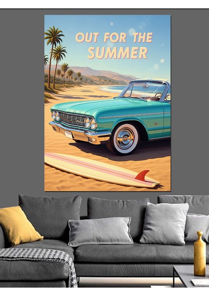 Vintage Mavi Araba Yaz Dekoratif Kanvas - Mdf Ahşap Tablo fiyatları
