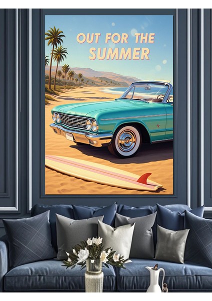 Vintage Mavi Araba Yaz Dekoratif Kanvas - Mdf Ahşap Tablo modelleri