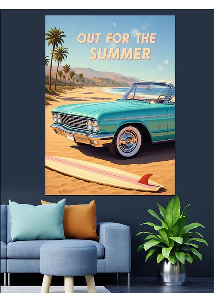 Vintage Mavi Araba Yaz Dekoratif Kanvas - Mdf Ahşap Tablo fırsatları