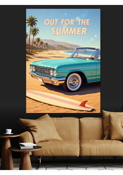 Vintage Mavi Araba Yaz Dekoratif Kanvas - Mdf Ahşap Tablo indirimleri