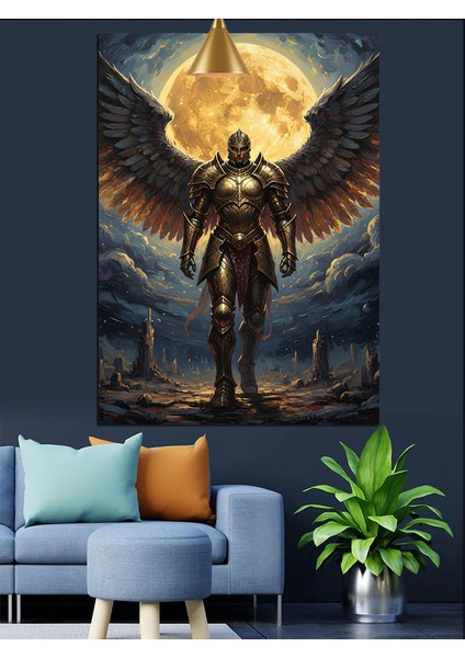 Dolunayda Kara Kanatlı Melek Figürü Sanatı Dekoratif Kanvas - Mdf Ahşap Tablo modelleri