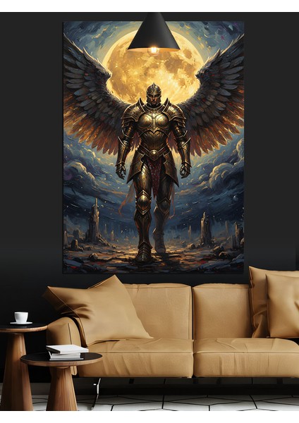 Dolunayda Kara Kanatlı Melek Figürü Sanatı Dekoratif Kanvas - Mdf Ahşap Tablo fırsatları