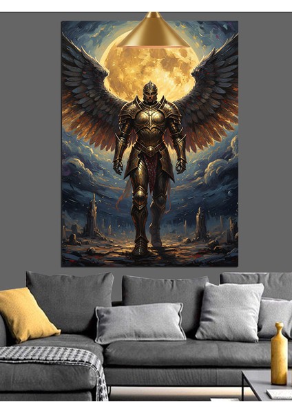 Dolunayda Kara Kanatlı Melek Figürü Sanatı Dekoratif Kanvas - Mdf Ahşap Tablo indirimleri