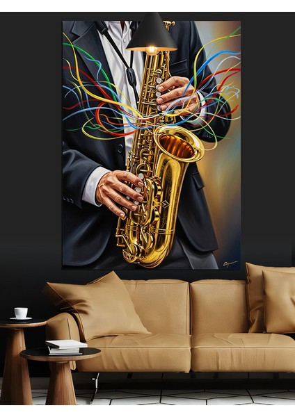Saksofon Çalan Müzisyen Portresi Dekoratif Kanvas - Mdf Ahşap Tablo modelleri