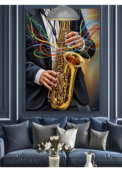 Saksofon Çalan Müzisyen Portresi Dekoratif Kanvas - Mdf Ahşap Tablo indirimleri