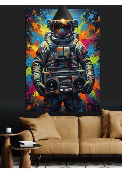 Müzik Seti Taşıyan Astronot Retro Dekoratif Kanvas - Mdf Ahşap Tablo indirimleri