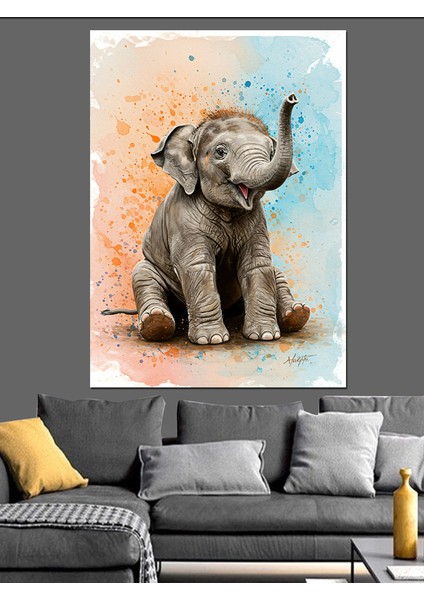 Sevimli Küçük Fil Heykeli Dekoratif Kanvas - Mdf Ahşap Tablo fiyatları