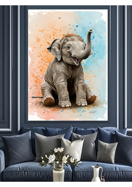 Sevimli Küçük Fil Heykeli Dekoratif Kanvas - Mdf Ahşap Tablo modelleri