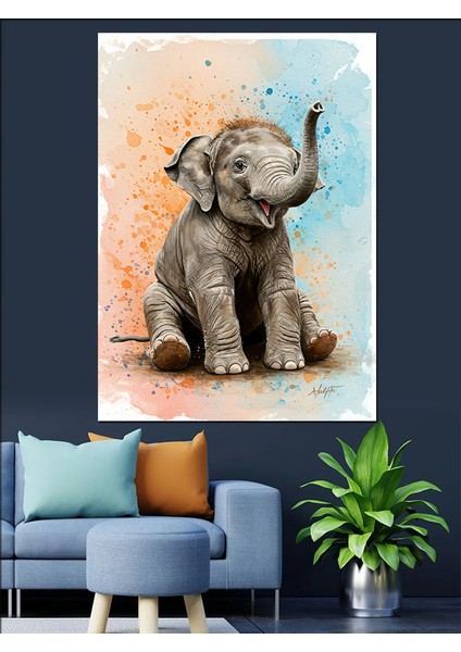 Sevimli Küçük Fil Heykeli Dekoratif Kanvas - Mdf Ahşap Tablo fırsatları
