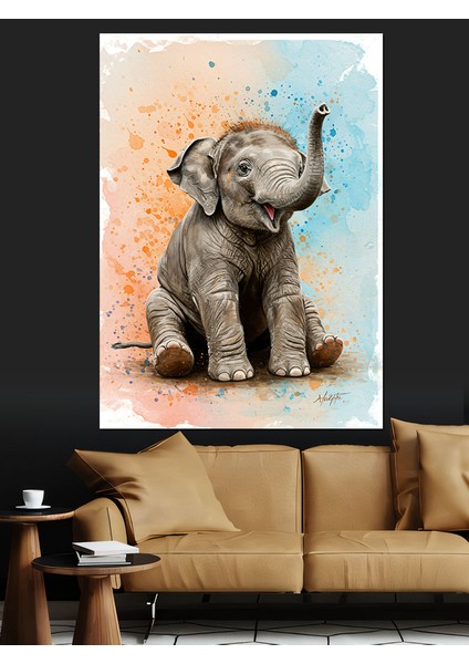 Sevimli Küçük Fil Heykeli Dekoratif Kanvas - Mdf Ahşap Tablo indirimleri